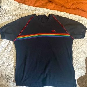 Vintage Runner Up USA V Neck Raglan T-Shirt 70s Rainbow Stripe/netted sleeve